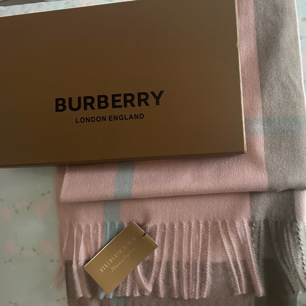 Burberry Soft Pink, Blue and Gray Cashmere Scarf